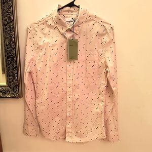Modern pink buttondown with geometric pattern